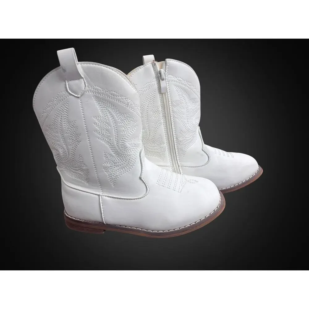 Bacritm Women’s White Western Ankle Boots Zip Embroidered Round Toe US 11